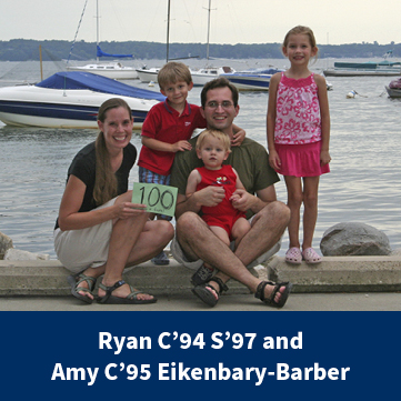 Photo of Ryan and Amy Eikenbary-Barber and children. Link to Life Stage Gift Planner Under Age 60 Situations.